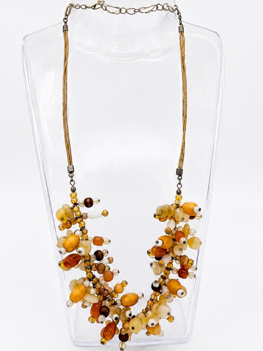 Boho Earth Tone Cluster Beaded Statement Necklace